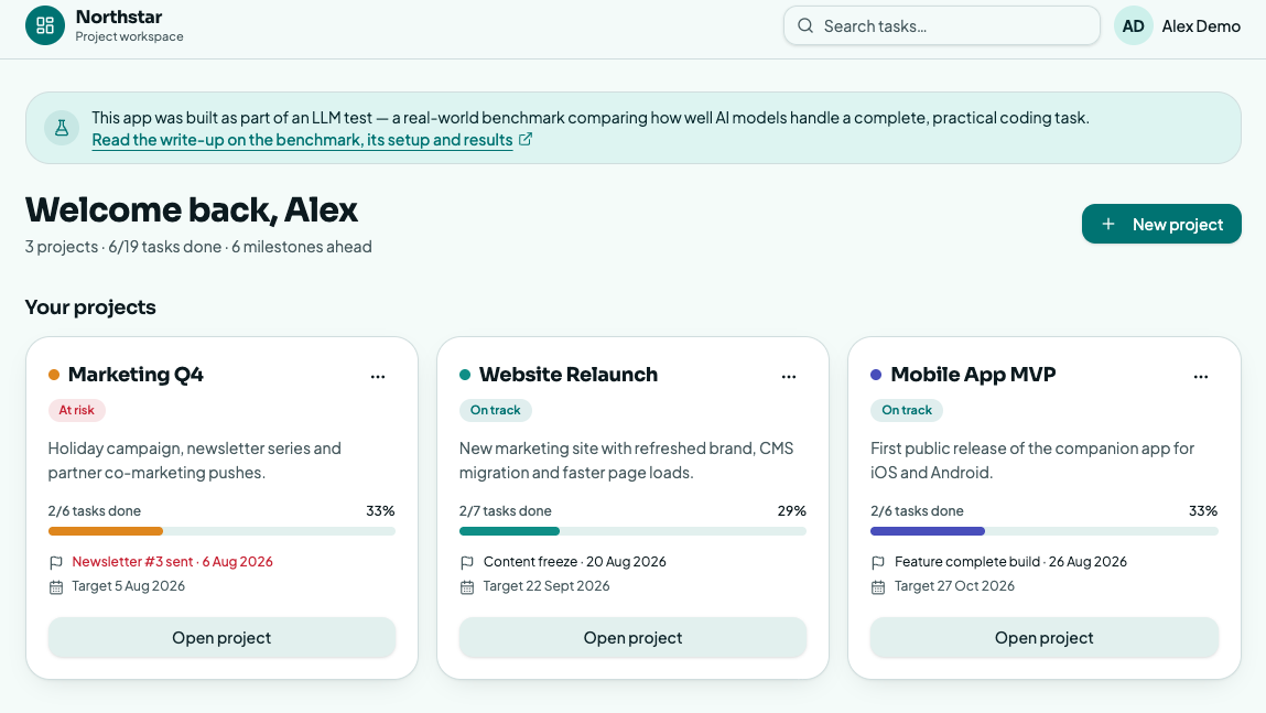 Northstar — the project management demo app built by Lovable